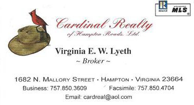 Cardinal Realty business card with a brown hat and a red cardinal bird.